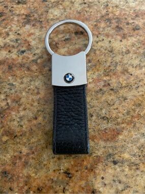 Genuine BMW Black Leather Key Holder with Silver Metal Accent